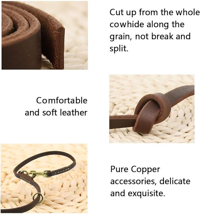 Multi Function 8ft Leather Dog Leash, Genuine Leather Leash Hands Free Dog Training Leashes for Medium and Large Dogs (8 Foot*5/8 inch, Brown)