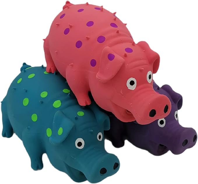 3 Pack Latex Pig Dog Toys that Oinks Dog Squeaky Toy for Small Medium Large Dogs (Red, Blue, Purple)