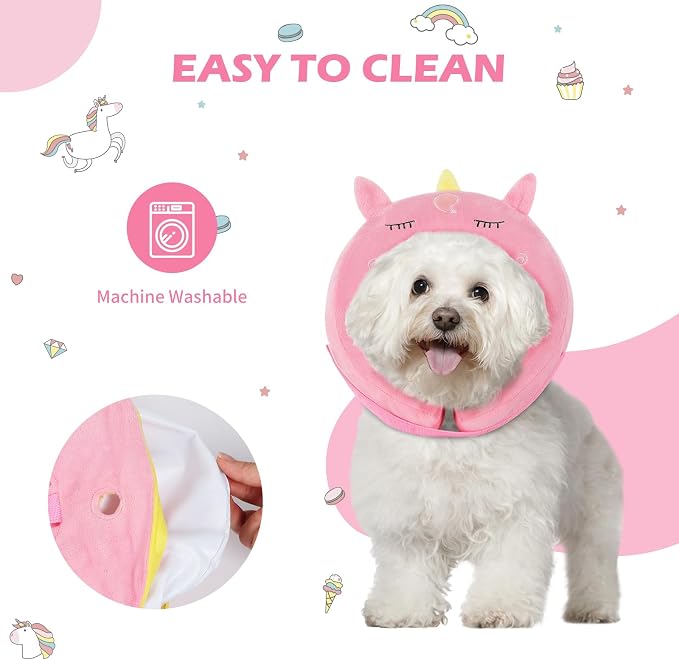 IEUUMLER Inflatable Recovery Dog Collar, Protective Donut Cone, Adjustable Soft Collar for Dog and Cat After Surgery Prevent from Biting & Scratching EU002 - Unicorn M+