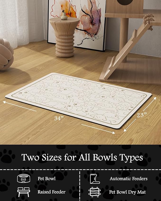 Pet Feeding Mat-Absorbent Dog Mat for Food and Water Bowl-No Stains Quick Dry Water Dispenser Mat-Dog Accessories Pet Supplies-Bowl for Messy Drinkers(FRAMEDOGS,23"x34"