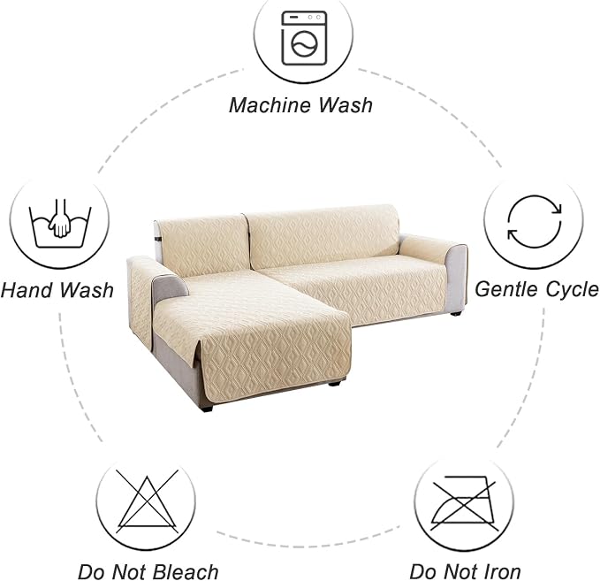 Genina Sectional Couch Covers for Dogs L Shaped Sofa Covers Chaise Lounge Cover Reversible Couch Covers for Sectional Sofa L Shape Furniture Protectors Cover for Pets, Kids (Beige, Sofa Large)
