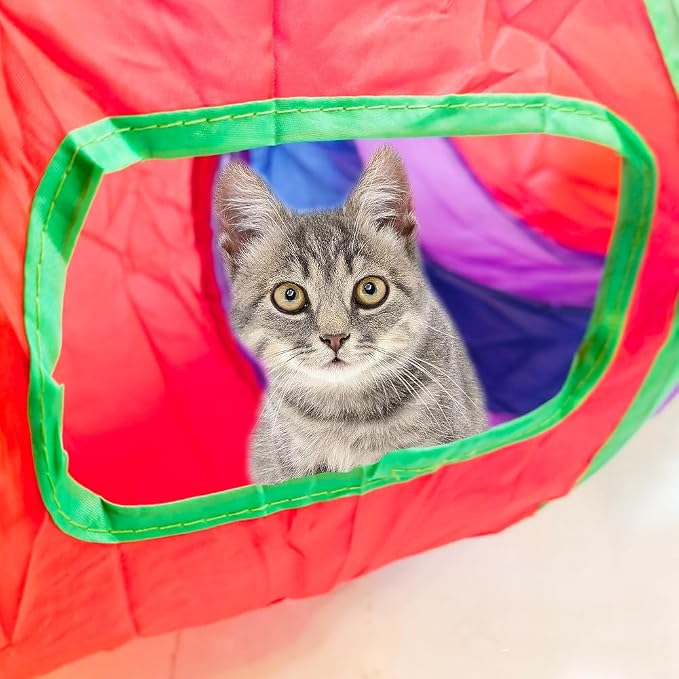 Cat Tunnel Tube Toys,Tunnels for Indoor Cats, Collapsible Interactive Toy with Balls for Rabbits, Kittens, Ferrets, Puppy (S - 2 Way Yellow Green)