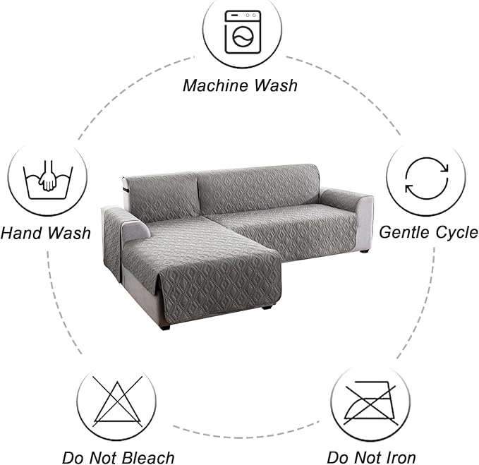 Genina Sectional Couch Covers for Dogs L Shaped Sofa Covers Chaise Lounge Cover Reversible Couch Covers for Sectional Sofa L Shape Furniture Protectors Cover for Pets, Kids (Gray, X-Large)