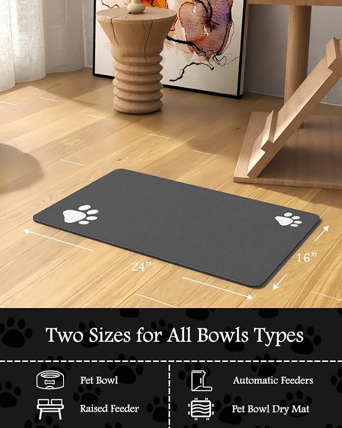 Pet Feeding Mat-Absorbent Dog Mat for Food and Water Bowl-No Stains Quick Dry Water Dispenser Mat-Dog Accessories Pet Supplies-Bowl for Messy Drinkers(Darkgrey,23"x34"
