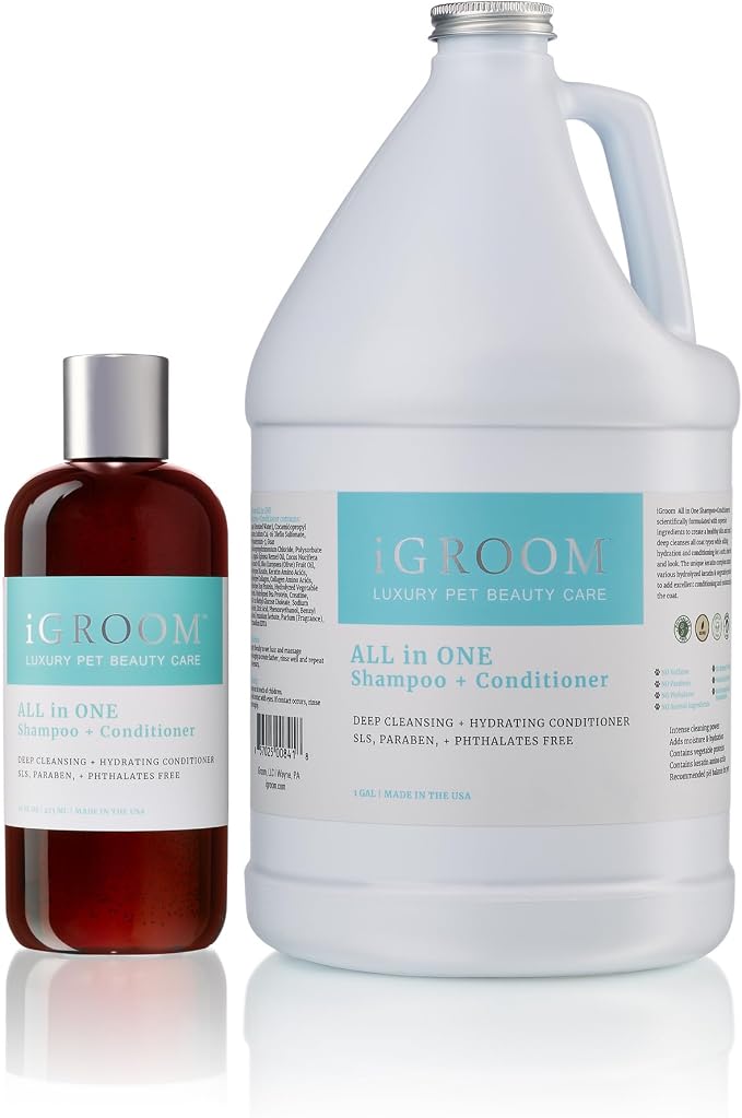 iGroom All-in-One Dog Shampoo + Conditioner, Luxury Pet Beauty Care, Deep Clean All Coat Types, Hydrate and Condition Coat, Made in the USA, 16 oz