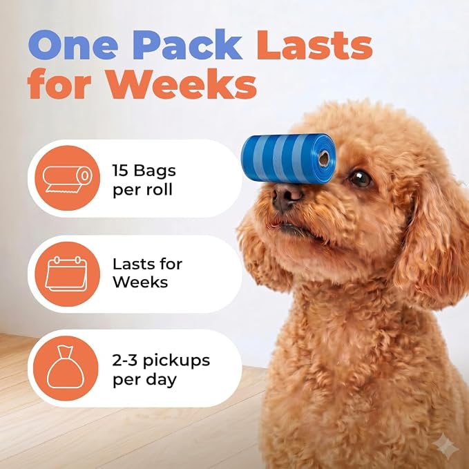 Best Pet Supplies Dog Poop Bags for Waste Refuse Cleanup, Doggy Roll Replacements for Outdoor Puppy Walking and Travel, Leak Proof and Tear Resistant, Thick Plastic - Blue Strips, 240 Bags