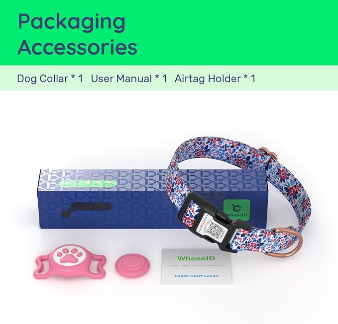 Airtag Dog Collar,with Waterproof airtag Holder,Original Stylish Cute Pattern Design.QR Code ID Buckle,Comfortable Soft Cotton for Small Medium Large Dogs