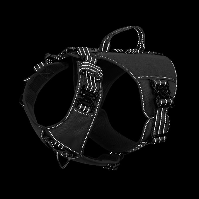 ICEFANG GN8 Tactical Dog Harness with 4X Metal Buckles for Medium Sized Dogs,Reflective in Training Walking K9 Dog Vest,No-Pull Front Leash Clip,Adjustable Pet Harness (Grey, Medium (Pack of 1))