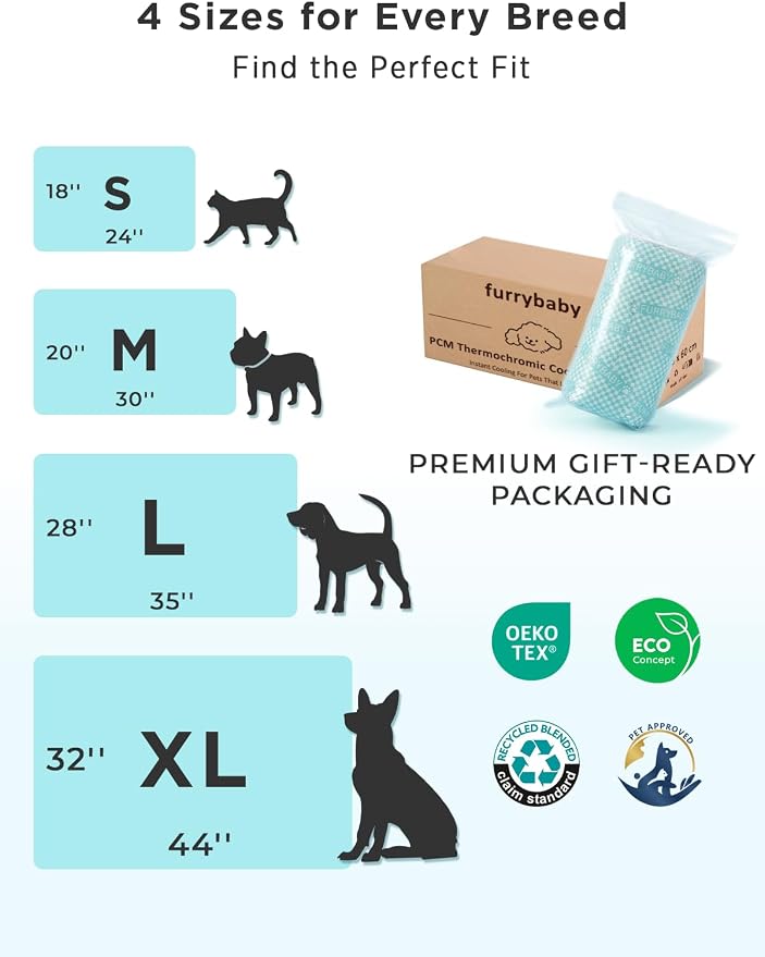 furrybaby Dog Cooling Mat Dog Bed mat, Extra-Thick Dog Crate Pad, Cat Bed, Washable Pet-Safe Magic Cooling Pad for Dogs Cats, Long Lasting Cooling for Crate Bed Indoor Outdoor Summer, 30x20, Sea