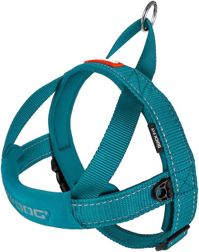 EzyDog Quick Fit Dog Harness – No Pull Harness for Training, Everyday Walking, and Easy Control - Adjustable Fit, Reflective, and Padded (Small, Teal)