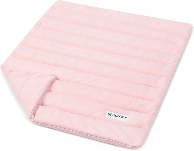 PetAmi Dog Cooling Mat, Q-Max Pet Cooling Blanket with Thick Cushioning, Self Cooling Pad for Dogs & Cats, Reversible Summer Mat for Crate, Couch, Kennel, Pink, Small (24x32)