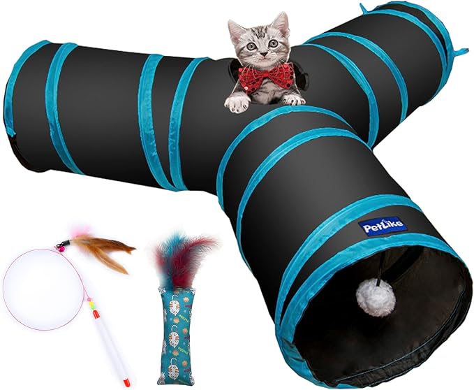 PetLike Cat Tunnel for Indoor Cats Collapsible Pop-up Pet Tube Peek Hole Hideaway Play Toys for Cats with Ball