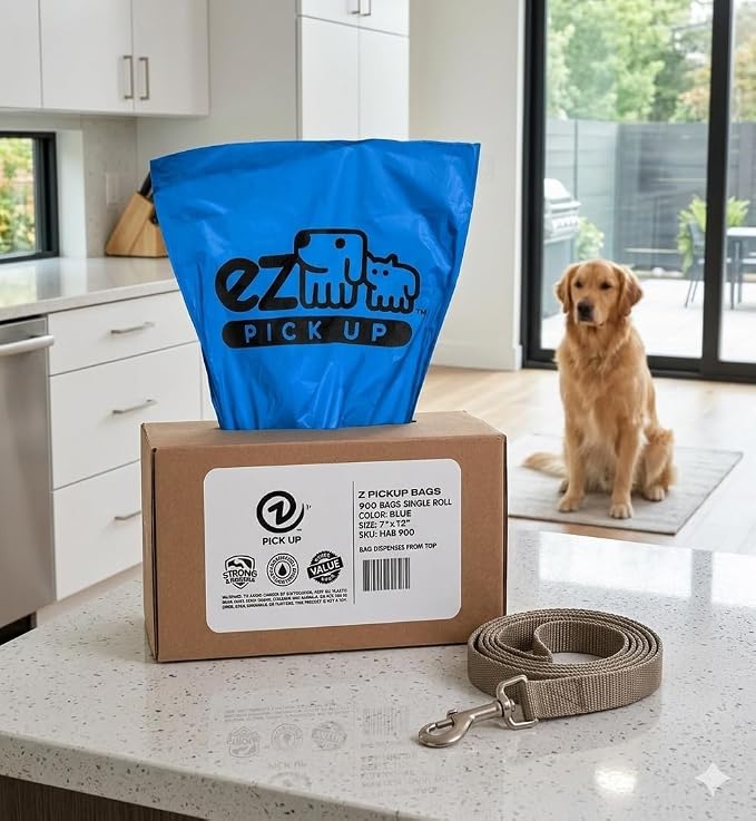 900 Pet Waste Disposal Dog Poop Bags, Z Pickup Bag Blue Clean Up | heavy duty, leak proof, 7"x12", puppy training, dog walking, ez pick up bags