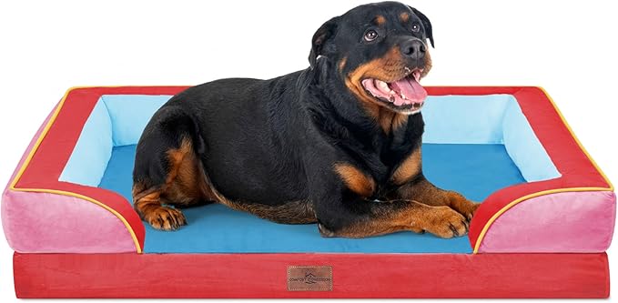 Comfort Expression Orthopedic Dog Bed for Extra Large Dogs 45x35 Inch, Waterproof Egg Crate Foam XL Pet Bed with Bolsters, Dog Couch with Washable Cover & Non-Slip Bottom, Los Angeles