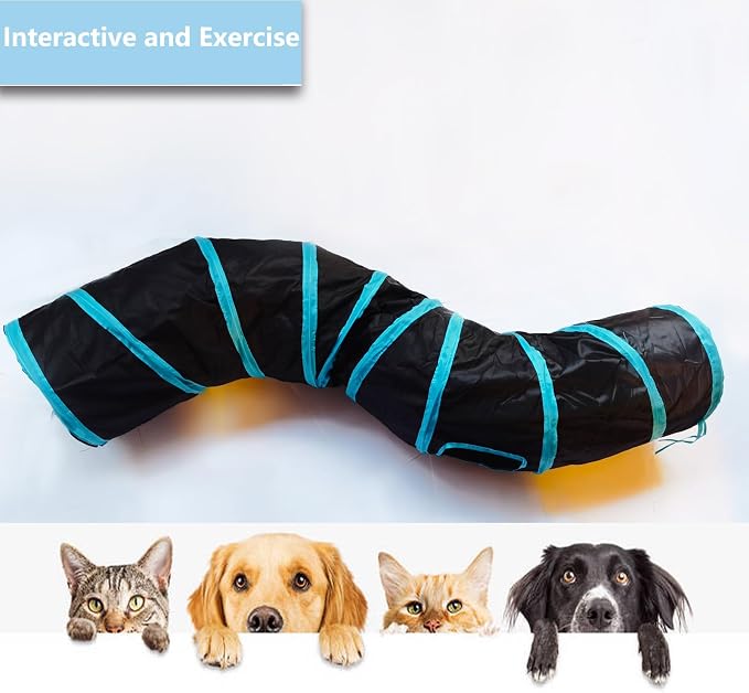 Cat Tunnel Tube Toys,Tunnels for Indoor Cats, S-Shape Blue Collapsible Interactive Toy with Balls for Rabbits, Kittens, Ferrets, Puppy