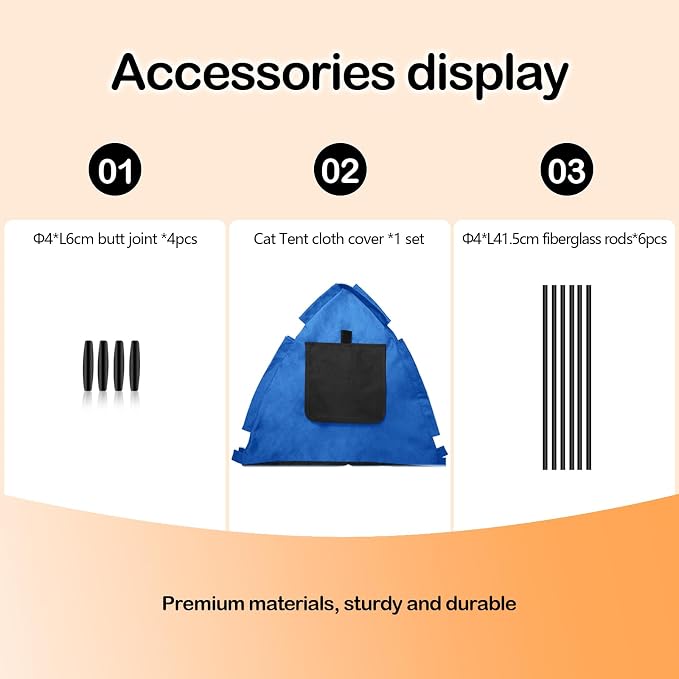 Portable Pet Tent, Full-Enclosure Zippered Mesh, Indoor & Outdoor | Easy-flex poles, tool-free. Tear-resistant. Anti-tip. 5+ colors. For cats, small dogs. 60x60x45cm, 390g