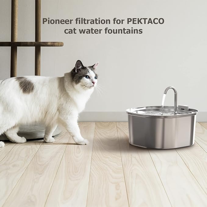 PEKTACO Cat Water Fountain Filters Replacement & Pre-Filter Sponges for 3.2L/108oz Automatic Pet Fountain, Dog Water Dispenser (3 Filters+3 Sponges)