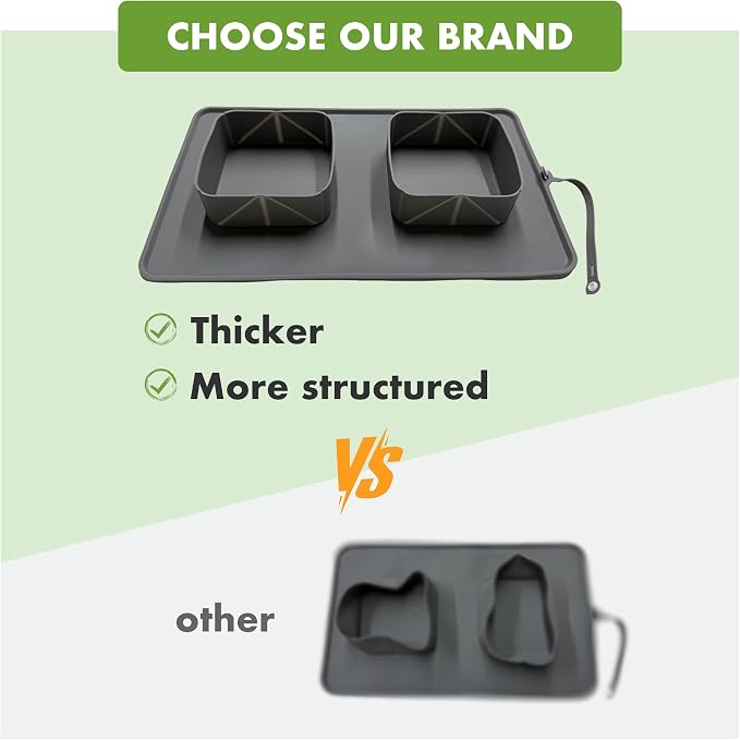 No Spill Collapsible Dog Bowls with Mat, 20oz 2-in-1 Roll-Up Silicone Pet Feeding Station, Portable BPA-Free Travel Dog Bowls for Car, Camping, and Outdoor Use