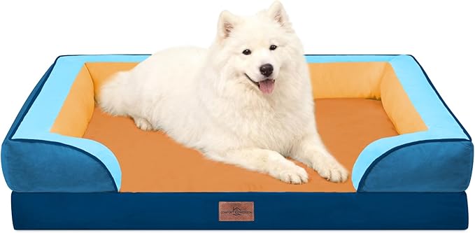 Comfort Expression Orthopedic Dog Bed for Large Dogs 36x27 Inch, Waterproof Egg Crate Foam Large Pet Bed with Bolsters, Dog Couch with Washable Cover & Non-Slip Bottom, Golden Harbor