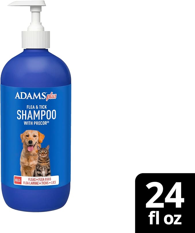 ADAMS Plus Flea & Tick Shampoo with Precor for Dogs, Cats, Puppies & Kittens, Flea Shampoo to Treat Infestations, Kills Ticks, Fleas, Flea Eggs & Lice, Cleans and Conditions Coat, 24 Ounces