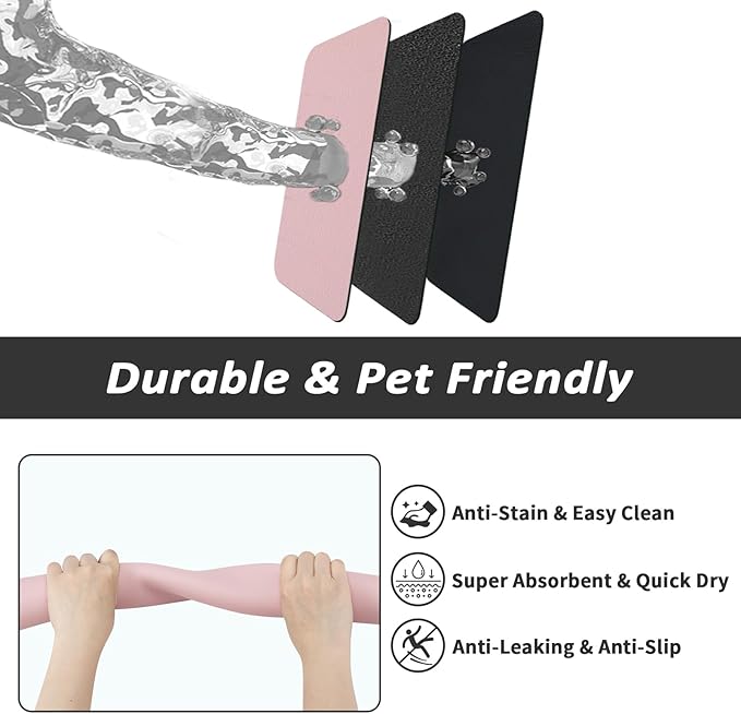 HotLive Dog Food Mat - Absorbent Cat Mat for Food and Water, No Stains Pet Feeding Bowl Mat, Easy to Clean Pet Placemats, Quick Dry Dog Water Dispenser Mat for Messy Drinkers | Pink 18"x34"