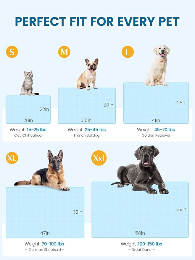 Mora Pets Dog Cooling Mat Pet Cooling Pad for Dogs & Cats Q-Max>0.5, Breathable Washable Self Cool Dog Mat for Indoor Floors, Crate, Sofa & Outdoor Use, Non Gel Summer Ice Silk Cold Pad Small 28x22