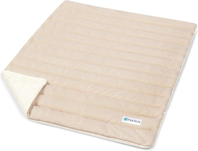 PetAmi Dog Cooling Mat, Q-Max Pet Cooling Blanket with Thick Cushioning, Self Cooling Pad for Dogs & Cats, Reversible Summer Mat for Crate, Couch, Kennel, Taupe/Beige, Medium (29x40)