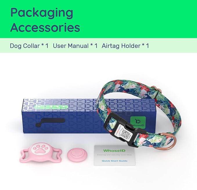 Airtag Dog Collar,with Waterproof airtag Holder,Original Stylish Cute Pattern Design.QR Code ID Buckle,Comfortable Soft Cotton for Small Medium Large Dogs