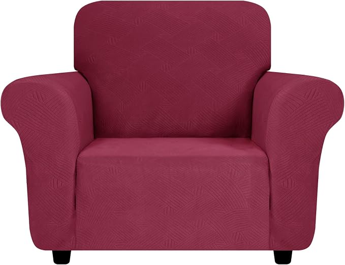 ZNSAYOTX Super Stretch Chair Slipcover (30"-47"), New Striped Sofa Chair Covers for Living Room, Dogs Pet Friendly Anti-Slip Chair Protector Spandex Armchair Slipcovers (Wine Red, Chair)