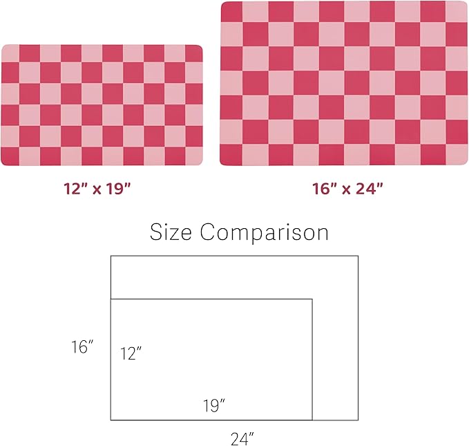 Checkered Dog Feeding Mat, Absorbent Mats for Dog Food and Water Bowl, Dispenser, Aesthetic Hot Pink Checkerboard Pet Placemat for Dogs, Cats, Puppy Accessories (Coral, 16 x 24)