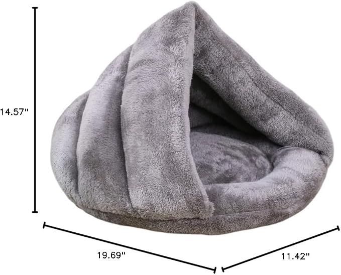 Pet Tent Cave Bed for Small-Medium Dogs & Cats – Thick Fleece Warm Burrow House with Removable Hood | Cozy Igloo Nest for Puppies & Kittens – Soft Cuddler Sleeping Bag(Gray)