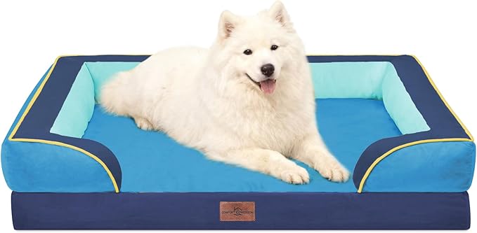 Comfort Expression Orthopedic Dog Bed for Large Dogs 36x27 Inch, Waterproof Egg Crate Foam Large Pet Bed with Bolsters, Dog Couch with Washable Cover & Non-Slip Bottom, New Jersey