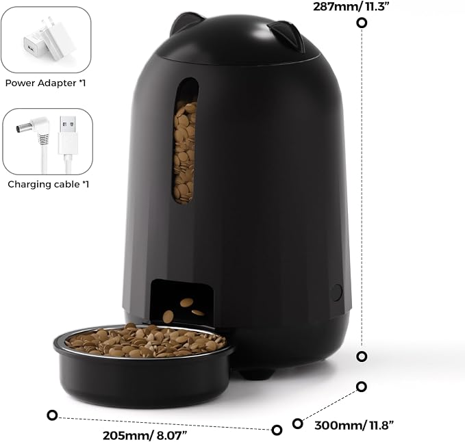 PAPIFEED Automatic Cat Feeder with App, 2.4G WiFi Cat Food Dispenser, 3L Timed Cat Feeders for Dry Food, Slow Feeding Mode, Dual Power Supply Smart Pet Feeder for Cat, Black