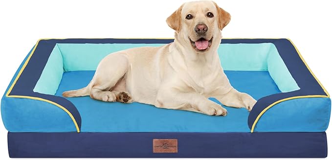 Comfort Expression Orthopedic Dog Bed for Extra Large Dogs 42x30 Inch, Waterproof Egg Crate Foam XL Pet Bed with Bolsters, Dog Couch with Washable Cover & Non-Slip Bottom, New Jersey