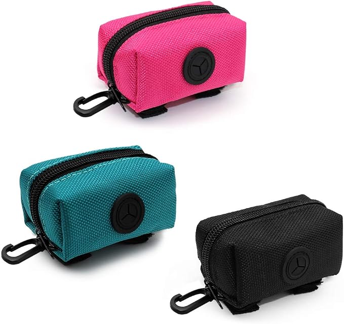 SLOSN 3 Pack Pet Waste Bag Dispenser with Zippered Portable Dog Poop Bag Holder, Great Accessory for Walking, Running with Dog (RoseRed Green Black)