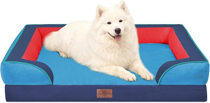 Comfort Expression Orthopedic Dog Bed for Large Dogs 36x27 Inch, Waterproof Egg Crate Foam Large Pet Bed with Bolsters, Dog Couch with Washable Cover & Non-Slip Bottom, Philadelphia