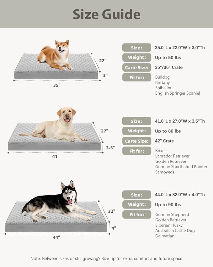 NUPIDA Orthopedic Dog Beds for Extra Large Dogs Waterproof Pet Kennel Pad with Removable Washable Cover and Non-Slip Bottom, 44x32 Inch, Grey