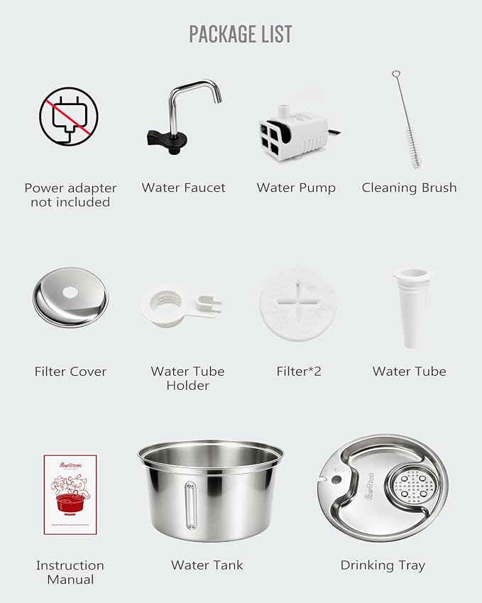 Dog Water Fountain Stainless Steel, 7L/1.8Gal Pet Fountain Water Bowl with Multi-Filtration & Deeper Drinking Aera, Large cat Water Fountain with Water Window & LED, Ultra-Quiet