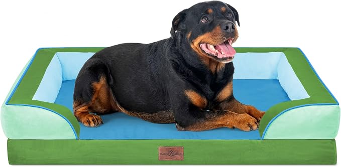 Comfort Expression Orthopedic Dog Bed for Extra Large Dogs 45x35 Inch, Waterproof Egg Crate Foam XL Pet Bed with Bolsters, Dog Couch with Washable Cover & Non-Slip Bottom, Boston
