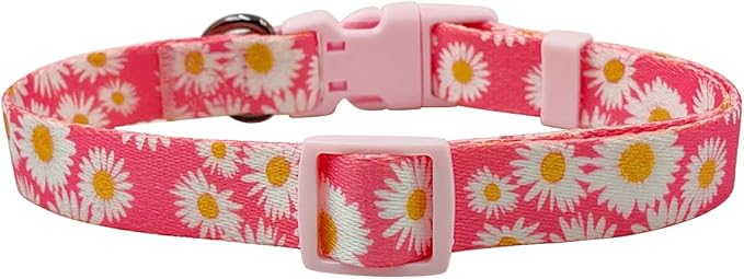 Dog Collar and Leash Set, Cute Pink Daisy Pattern, Polyester Material, 5ft Leash, for Medium Dogs.(Medium,Pink Daisy)