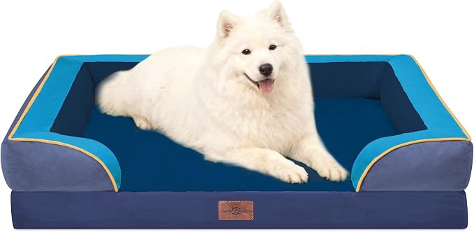 Comfort Expression Orthopedic Dog Bed for Large Dogs 36x27 Inch, Waterproof Egg Crate Foam Large Pet Bed with Bolsters, Dog Couch with Washable Cover & Non-Slip Bottom, Hidden Bay