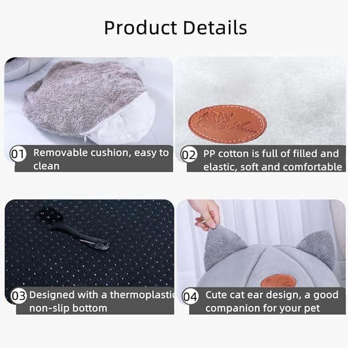 Cat Beds for Indoor Cats, Cozy Cat Cave Bed Dog House Cats Tent with Removable Cushion Pillow, Soft Warm Pet House Puppy Bed, Cute Pet Nest for Kitten Small Dog (Gray, L-14.2x14.2x14.2 Inches)