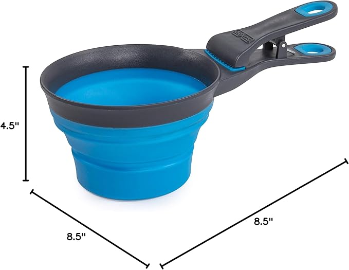Dexas Pets Collapsible KlipScoop Collapsible Dry Dog Food Scoop and Dog Food Bag Clip, 2 Cup Capacity, Pro Blue
