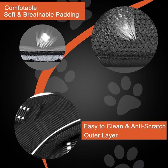 PHOEPET No Pull Dog Harness Medium Reflective Front Clip Vest with Handle,Adjustable 2 Metal Rings 2 Buckles(XL, Grey)