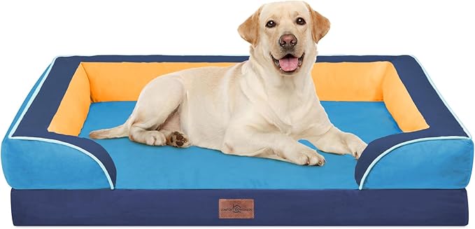 Comfort Expression Orthopedic Dog Bed for Extra Large Dogs 42x30 Inch, Waterproof Egg Crate Foam XL Pet Bed with Bolsters, Dog Couch with Washable Cover & Non-Slip Bottom, Houston