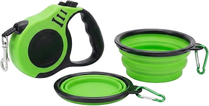 PETIMP Retractable Dog Leash Lightweight 16FT Leash, with Folding Bowl,Dispenser,Waste Bags, for Small Medium Dogs(Green)