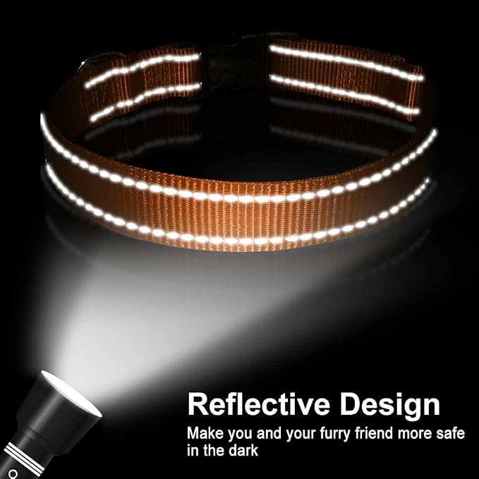 FunTags Length 14" - 20" Reflective Orange Dog Collar for Medium Dogs – Night Walking & Training Safety, Durable Quick Release Buckle, Nylon, Comfortable Adjustable, Width 1"