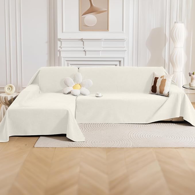 Deep Dream Sectional Couch Covers, 2 Pieces 100% Waterproof L Shaped Sofa Cover, Non Slip Couch Cover for Dogs Cats Washable, Pet Friendly Sofa Slipcovers Furniture Protector (X-Large, White)