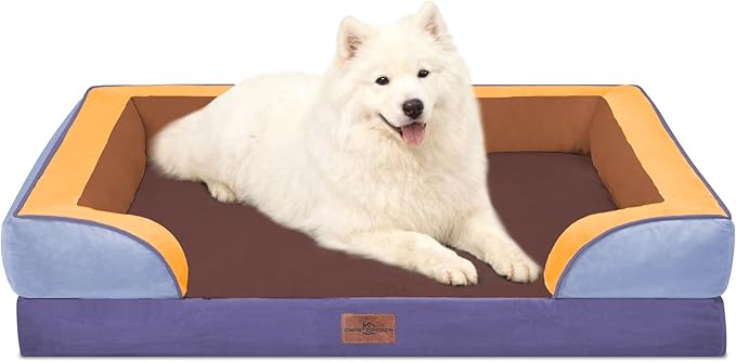 Comfort Expression Orthopedic Dog Bed for Large Dogs 36x27 Inch, Waterproof Egg Crate Foam Large Pet Bed with Bolsters, Dog Couch with Washable Cover & Non-Slip Bottom, Honey Lavender