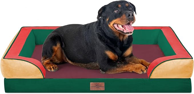 Comfort Expression Orthopedic Dog Bed for Extra Large Dogs 45x35 Inch, Waterproof Egg Crate Foam XL Pet Bed with Bolsters, Dog Couch with Washable Cover & Non-Slip Bottom, Watermelon Meadow
